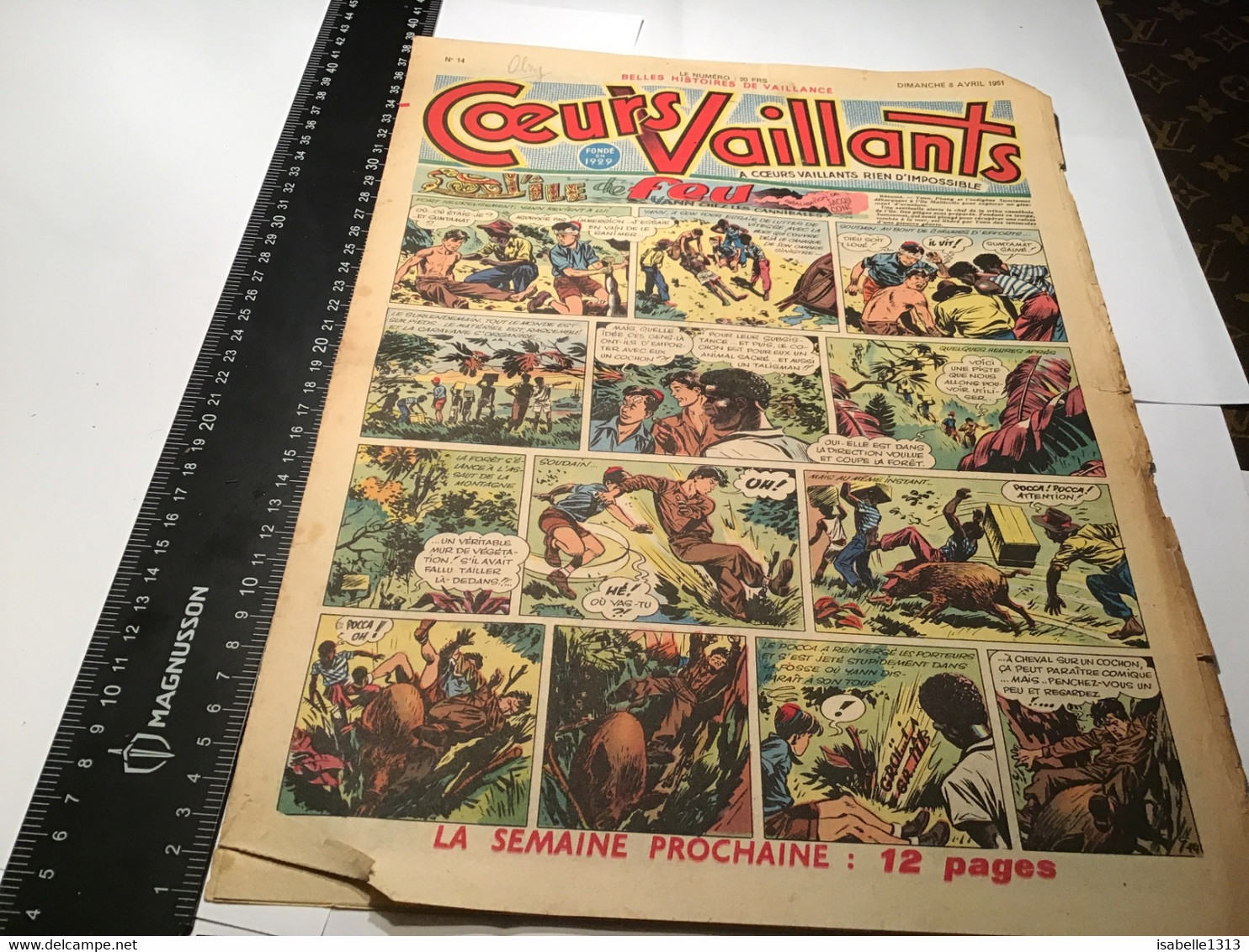 Cœurs  Vaillants  1951  Lille De Feu Au Public Yann Chez Les Cannibales En L état  Numéro 14 - Vaillant