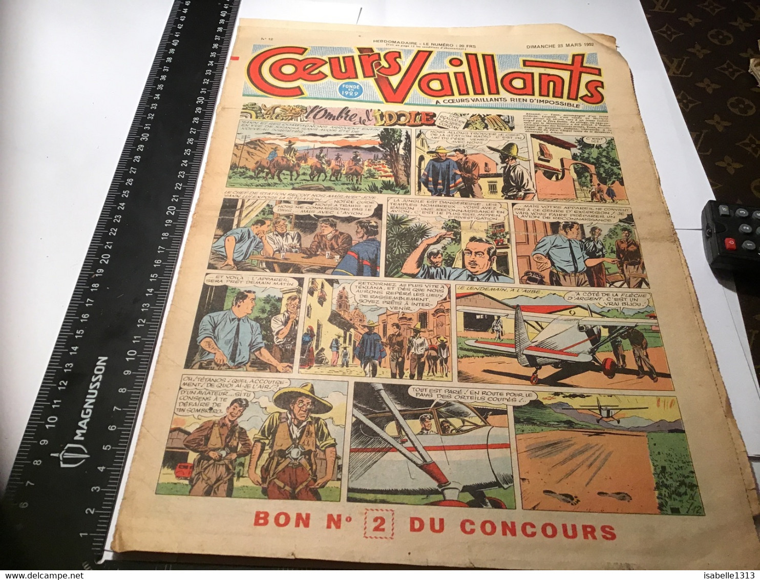 Cœurs  Vaillants  1952 L’ombre De L’idole  Numéro 12 Bonne Numéro Deux Du Concours - Vaillant