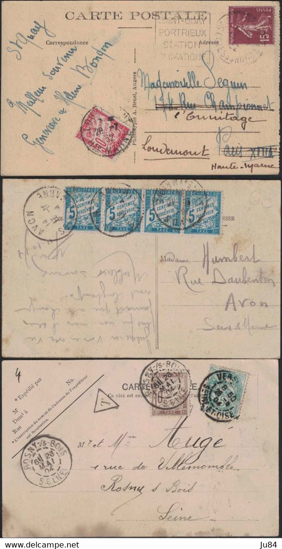 Lot 3 Cartes Postales Taxées - Autres & Non Classés