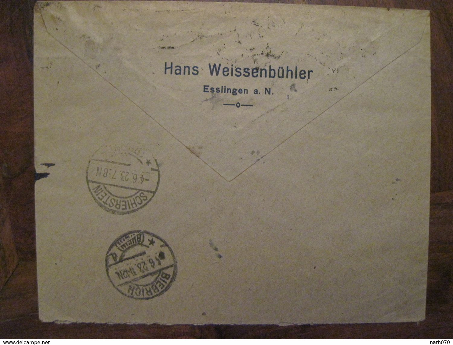 1923 Esslingen Schierstein Flugpost Luftpost Air Mail Poste Aerienne Cover Deutsches Reich DR Germany Einschreiben Horn - Poste Aérienne & Zeppelin