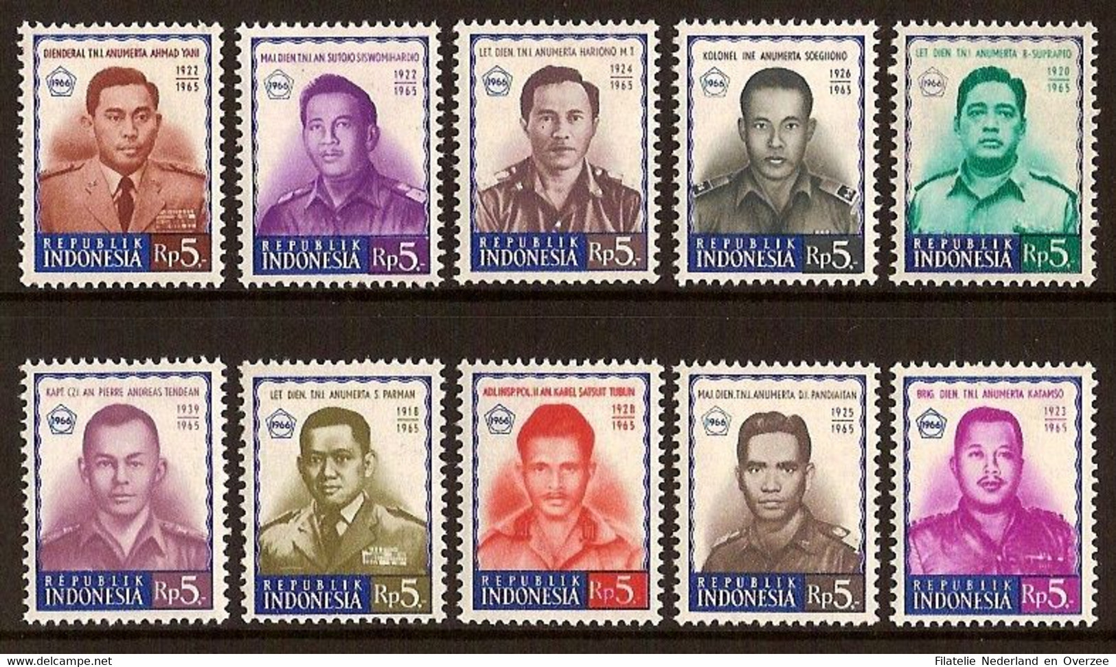 Indonesië / Indonesia 1966 Nr 549/558 Postfris/MNH Herdenking Omgekomen Generaals Tijdens Staatsgreep 1966 - Indonesië