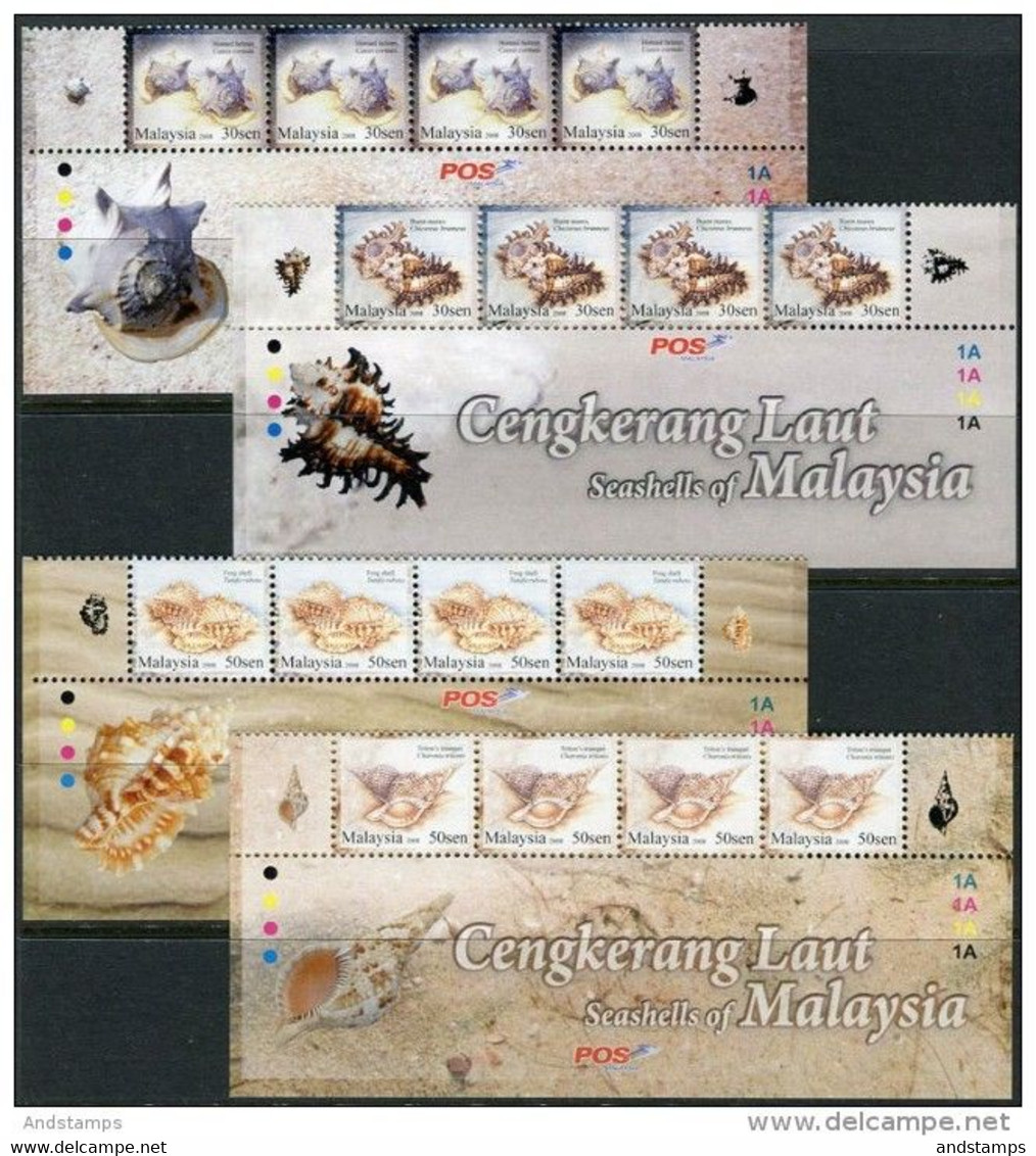 Malaysia 2008. Mi.#1592/95 MNH/Luxe. Fauna. Seashells (B40) - Malaysia (1964-...)