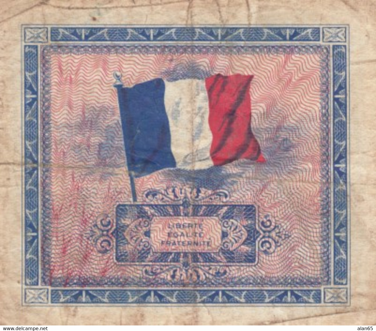 France #114a, 2 Francs 1944 Fine/Very Fine Banknote - 1944 Flag/France