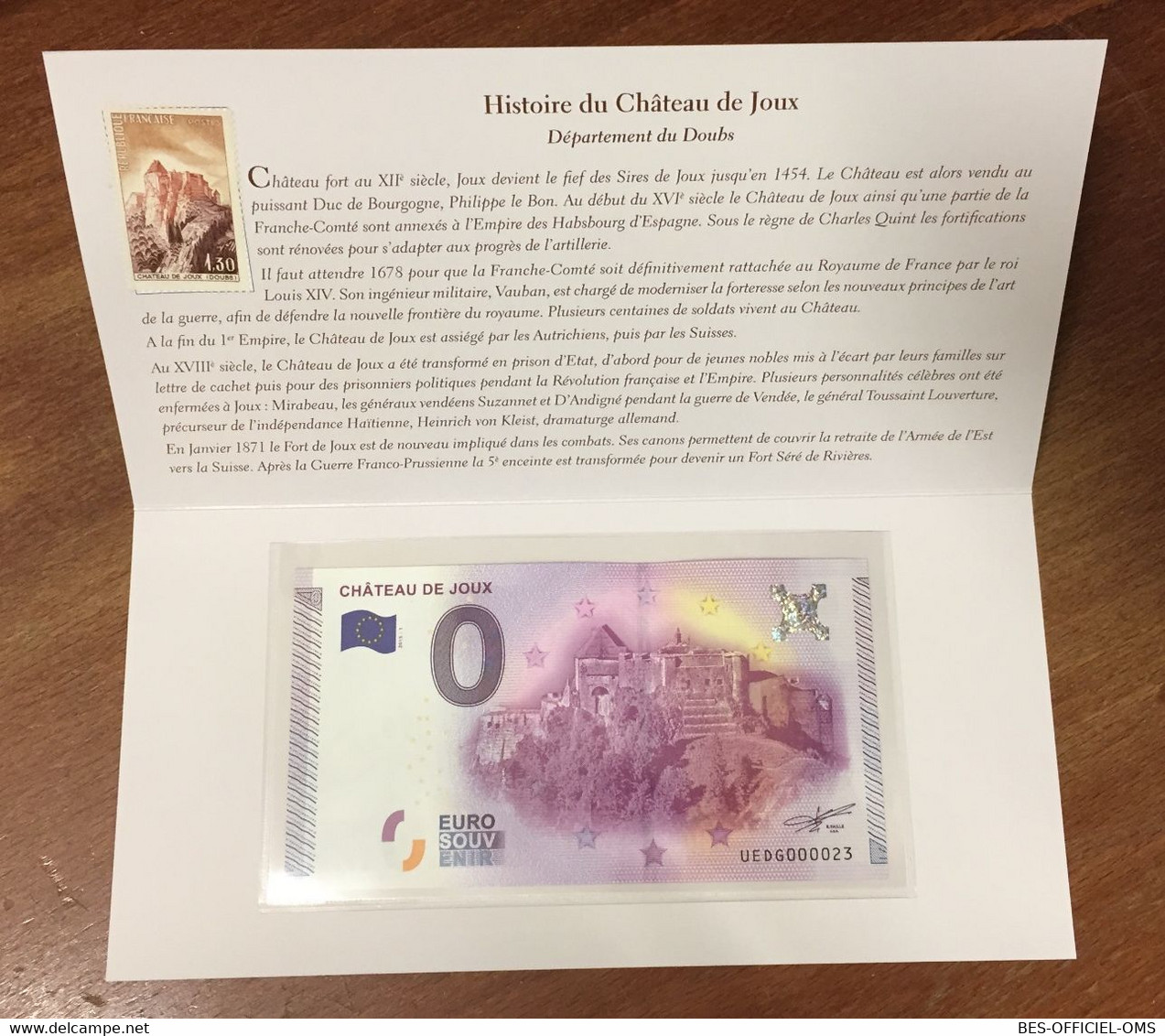 25 CHÂTEAU DE JOUX 2015 AVEC ENCART N°23 BILLET 0 EURO SOUVENIR ZERO 0 EURO SCHEIN PAPER MONEY BANKNOTE - Pruebas Privadas