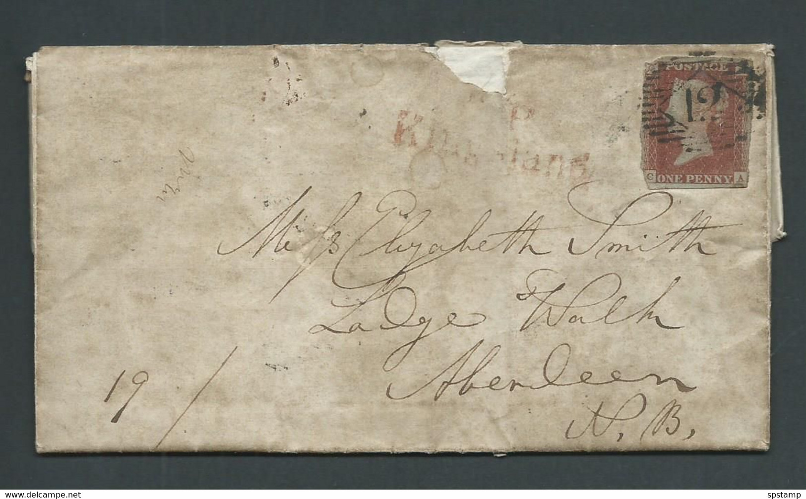 Great Britain 1841 QV 1d Red-Brown Used On Cover Kingston To Aberdeen - Brieven En Documenten