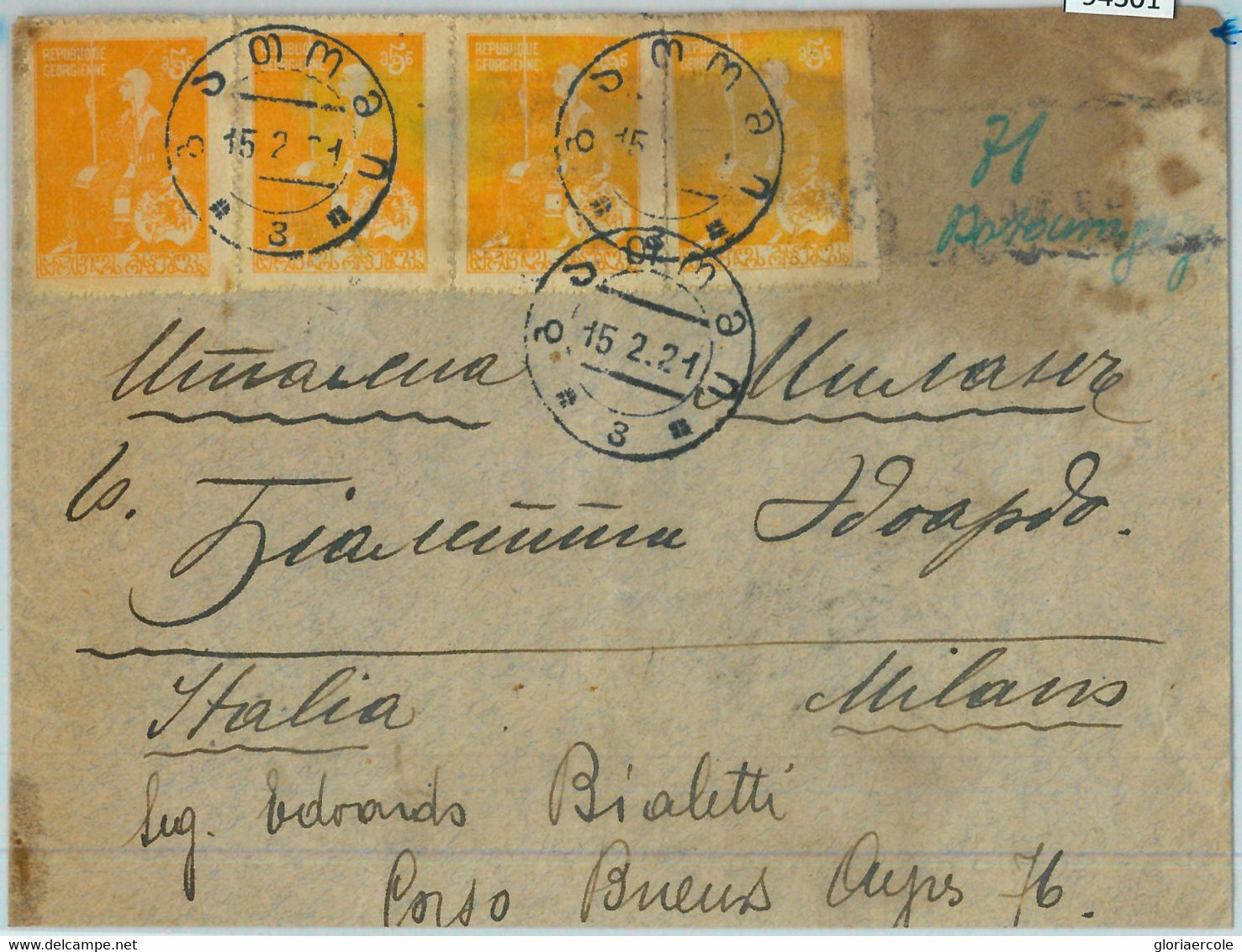 94301 - GEORGIA - POSTAL HISTORY -  COVER To ITALY 1921 - NICE!! - Georgia