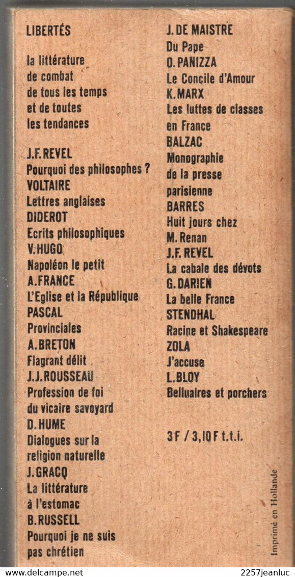 J.F.Revel - La Cavale Des Devots  Editeur J.J.Pauvert 1965. - Derecho