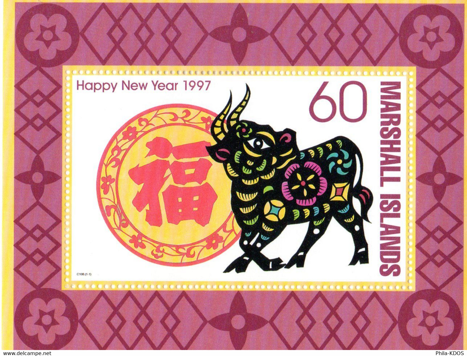 " HOROSCOPE CHINOIS : 1997 ANNEE DU BUFFLE "  Sur Bloc Feuillet Neuf ** MNH Des îles Marshall. - Astrología