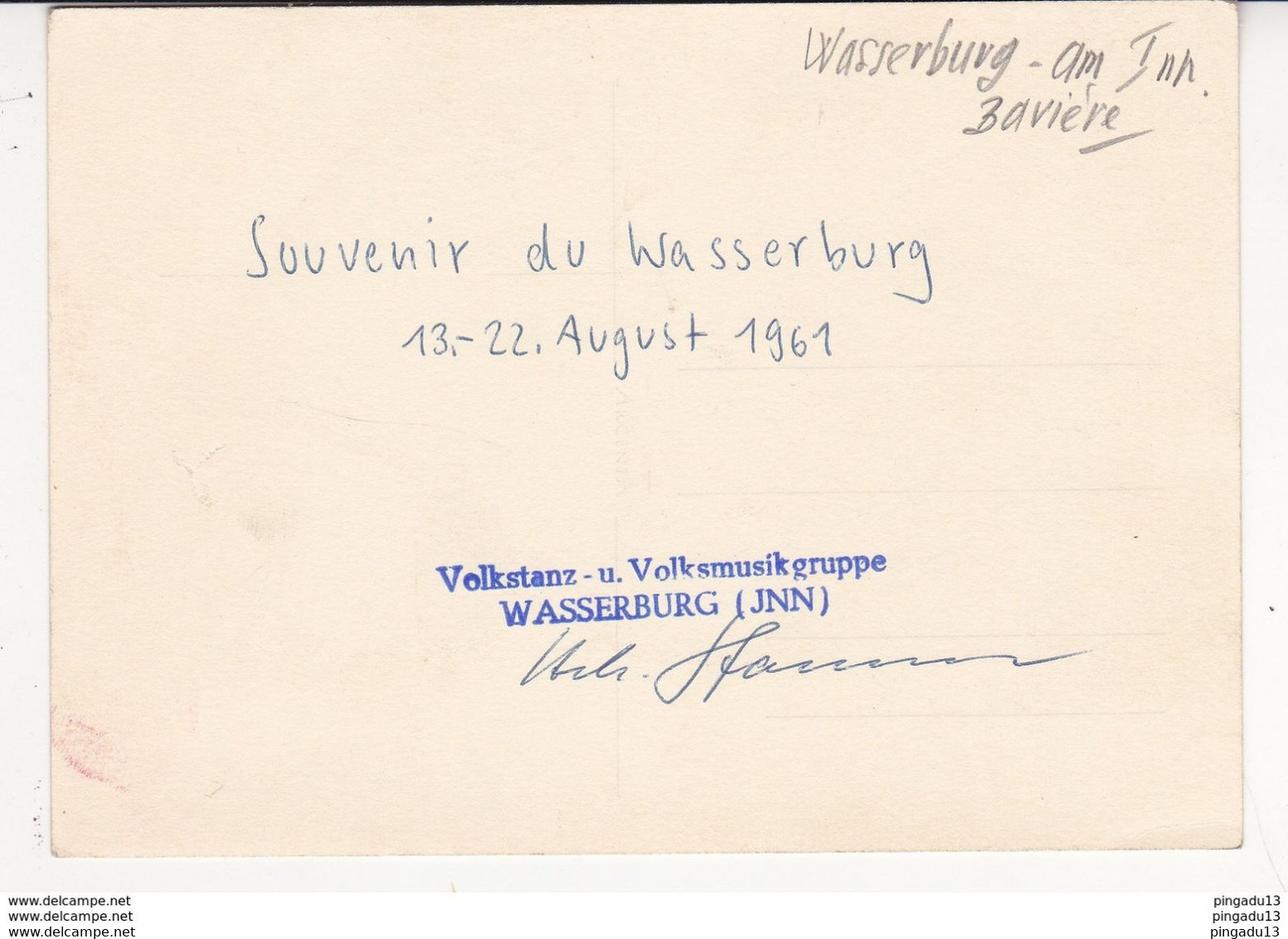 Au Plus Rapide Carte Postale Wasserburg 13 22 August 1961 Danse Folklore Très Bon état - Wasserburg (Inn)