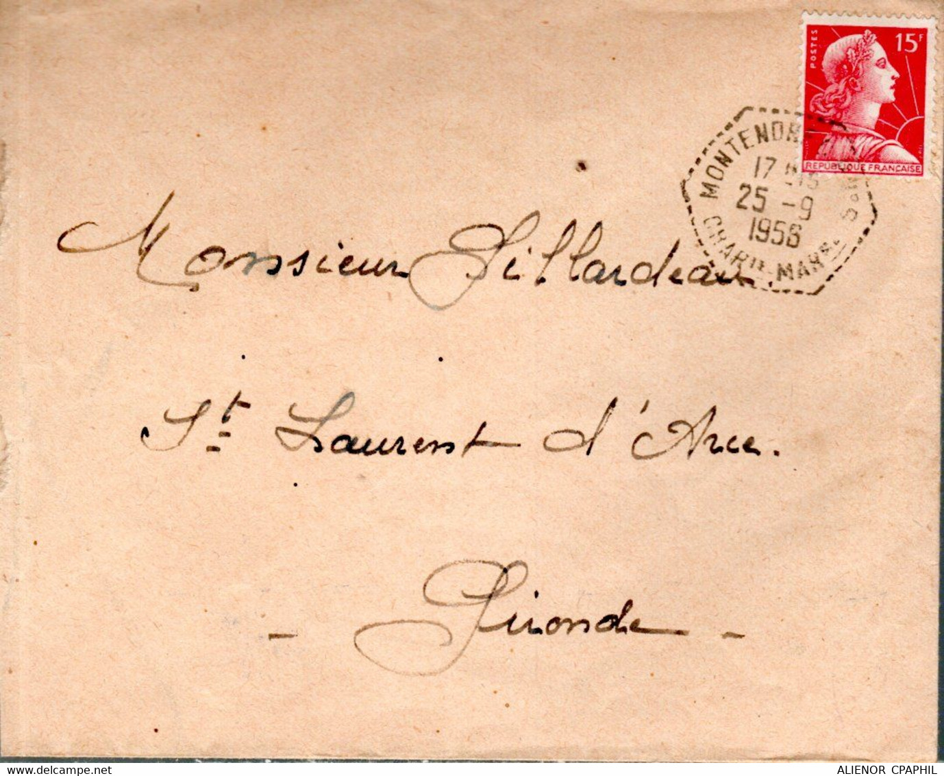 LETTRE 1956 - POSTEE A MONTENDRE - - Storia Postale