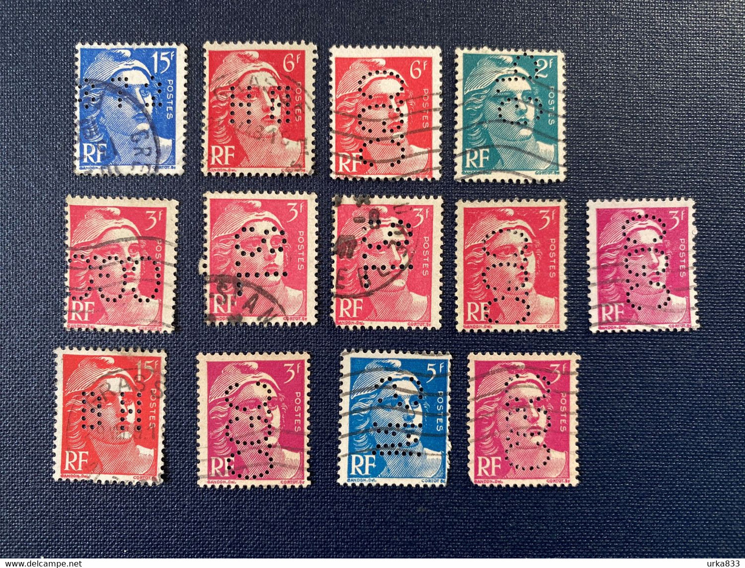 Lot Timbres Marianne De Gandon Perforés Perforation - 1945-54 Marianne Of Gandon