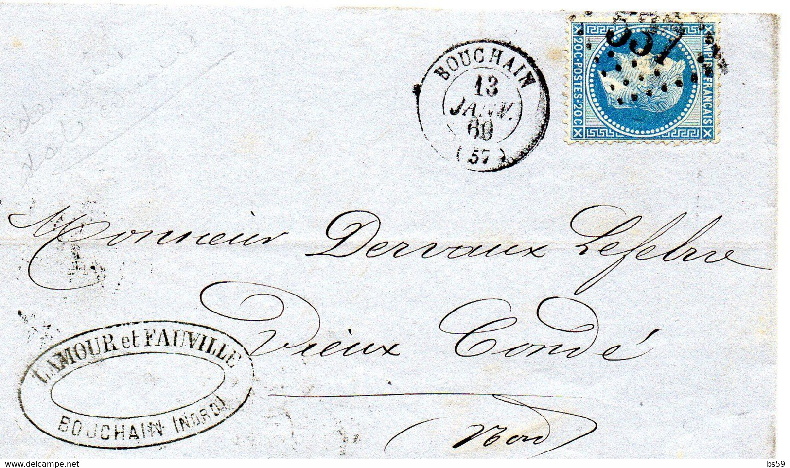 Nord - LAC Affr N° 29B Obl GC 537 - Càd Type 15 Bouchain - 1849-1876: Classic Period