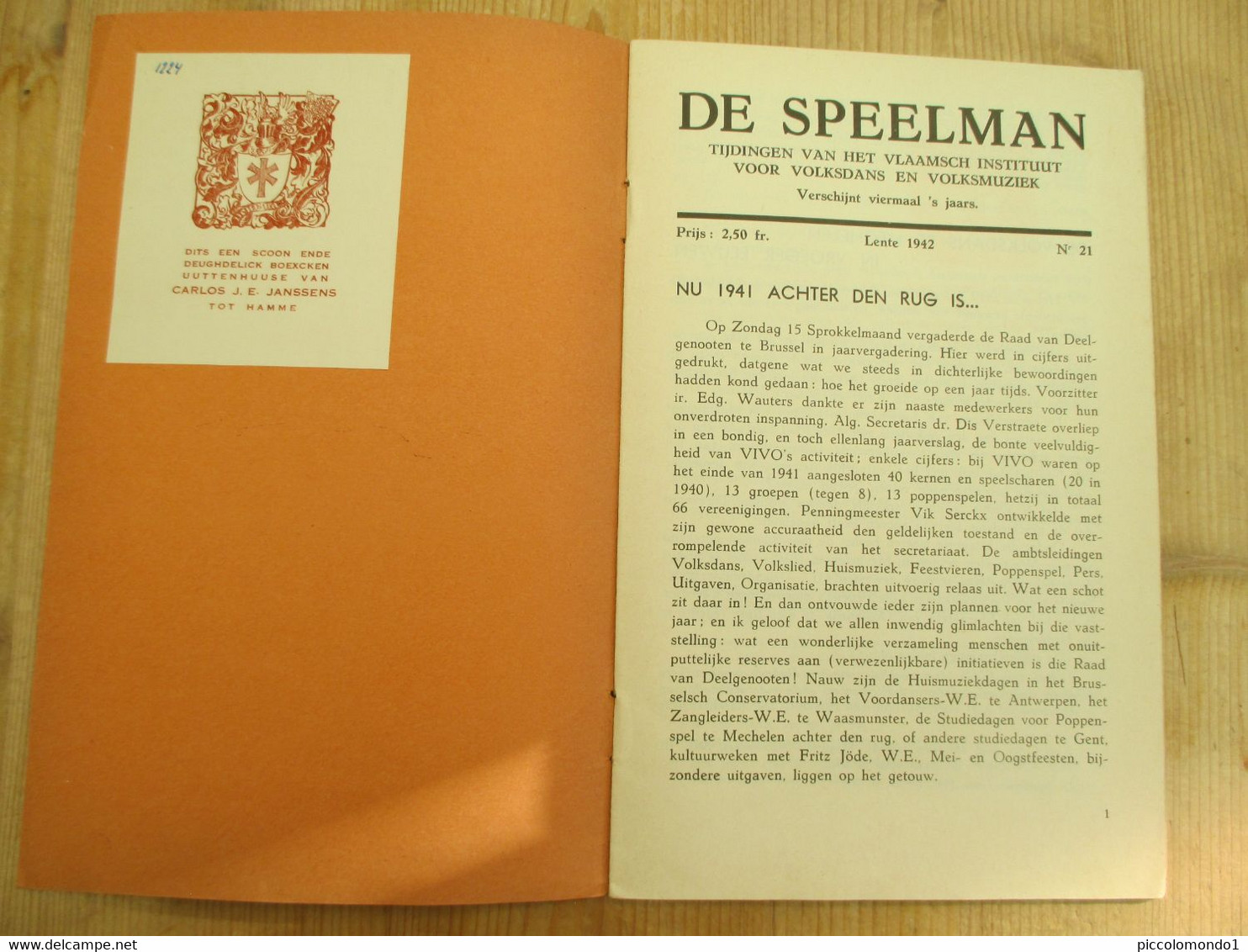 De Speelman 1942 Vlaamse Volkskunst Zwaarddansen Boeren Volksleven Met Exlibris 24 Blz - Storia