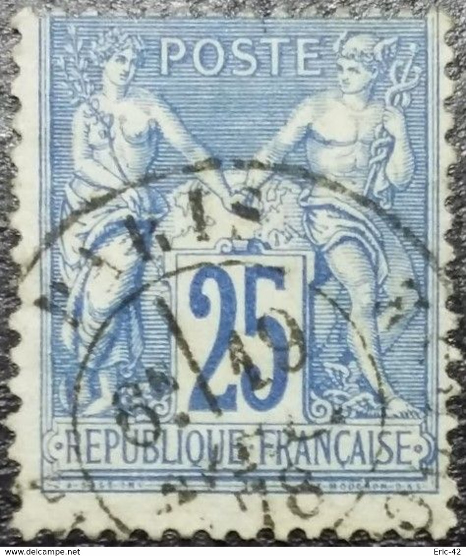 N°79 Sage 25c. Bleu. Cachet Du 19 Avril 1878 à Paris (Place De La Bourse) - 1876-1898 Sage (Type II)