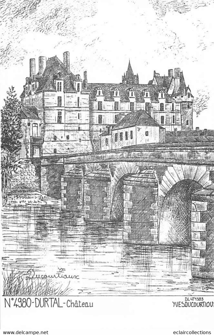 Durtal    49    Le Château  Et Le Pont .  Dessinée  Editeur Ducourtioux    ( Mal Massicotée Voir Scan) - Durtal