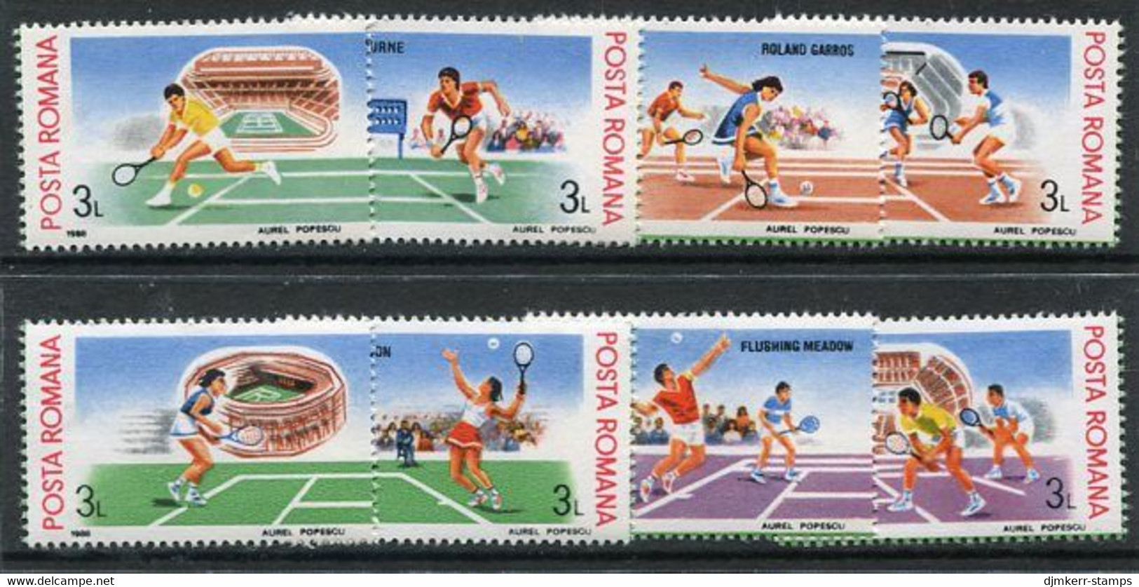 ROMANIA 1988  Tennis Championship Singles Ex Blocks  MNH/**.  Michel 4466-73 - Unused Stamps