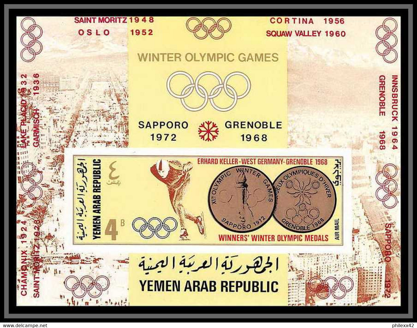 YAR (nord Yemen) - 3595/ Bloc N° 74 B Non Dentelé Imperf ** MNH Jeux Olympiques (olympic Games) Keller Skating ** MNH - Winter 1968: Grenoble