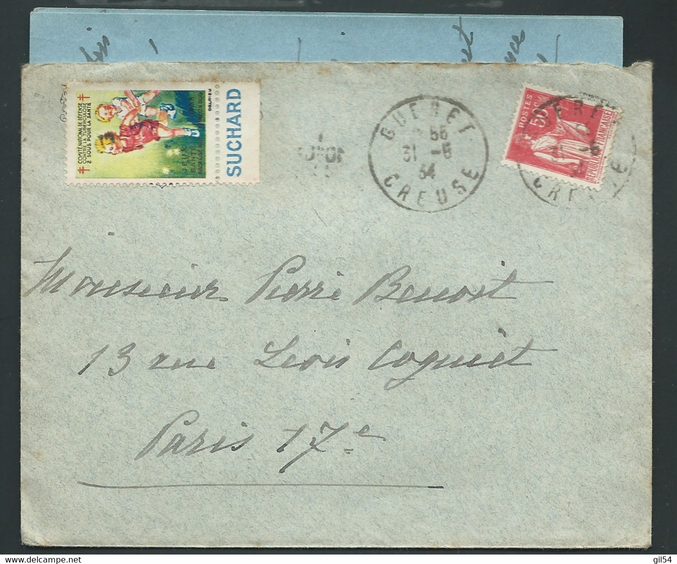 Timbre Antituberculeux De 1933 Avec Pub Suchard Sur Lac De Gueret 31/06/1934  LL18609 - Tuberkulose-Serien