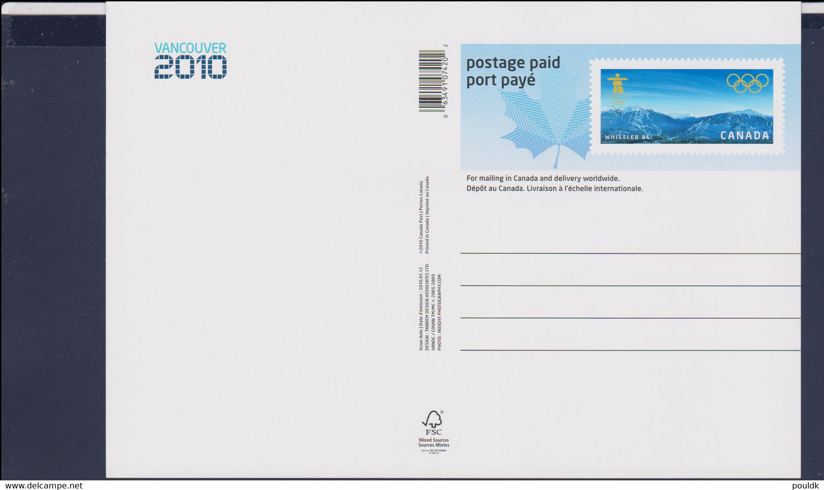 Canada Postal Stationary 2010 Vancouver Olympic Games    - Mint (LD7) - Winter 2010: Vancouver