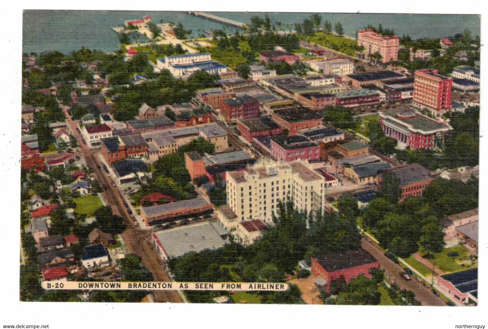Airliner View Of Downtown BRADENTON, Florida, Old Linen Postcard - Bradenton