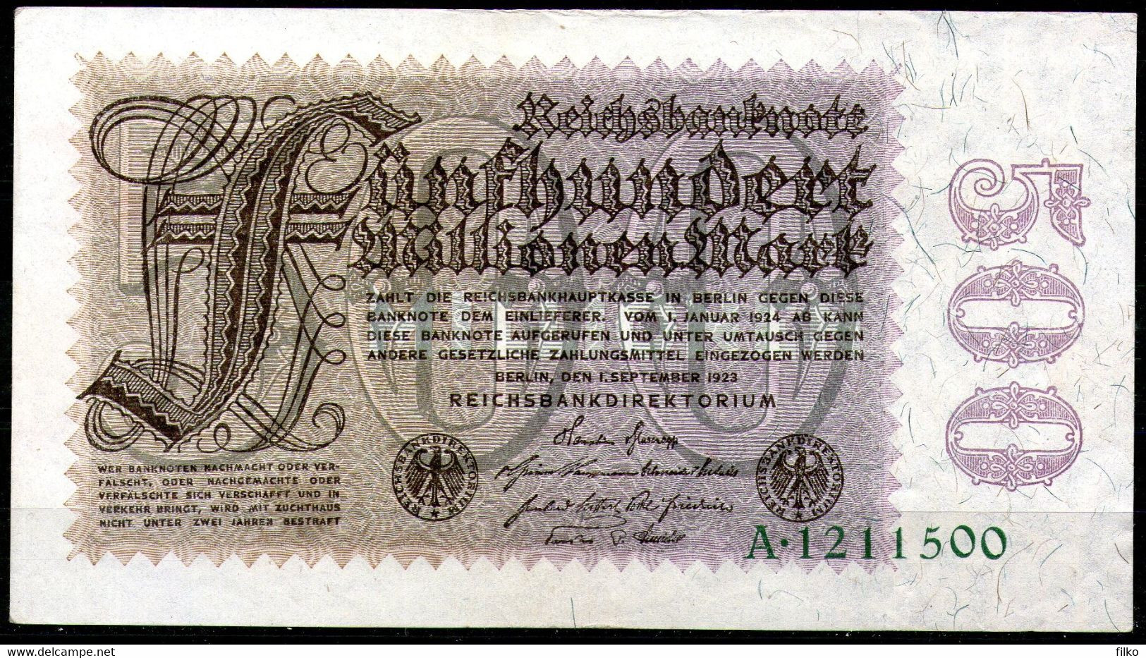 Deutsches Reich,1923,Ro.Nr: 109a, 500 Millionen Mark,as Scan - 500 Miljoen Mark