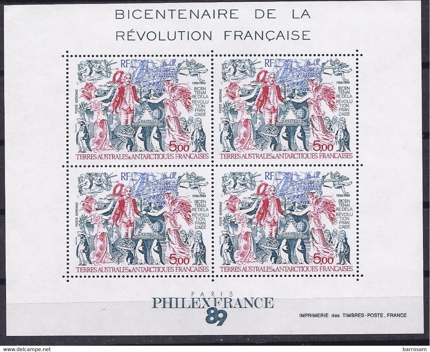 FRENCH  ANTARCTICA1989: Yvert Block1mnh**FRENCH REVOLUTION - Blocks & Sheetlets