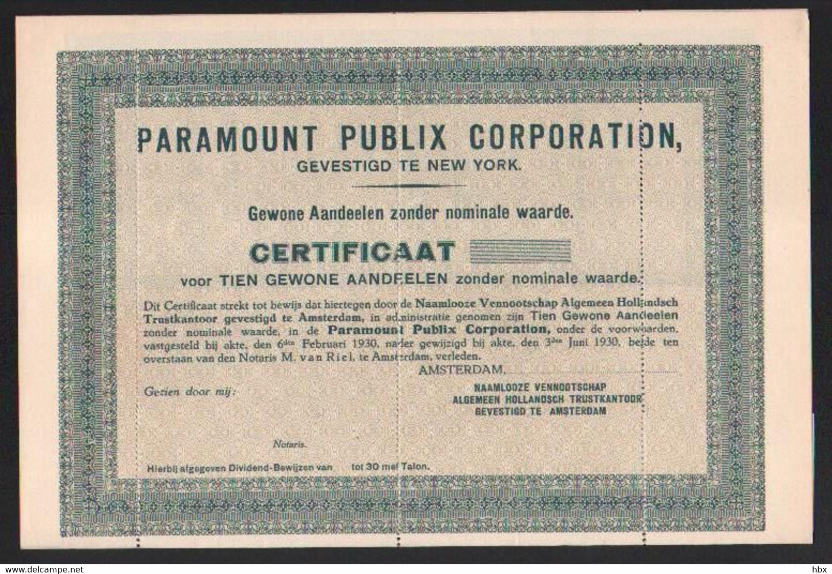 Paramount Publix Corporation - Specimen - Hollywood History - Cinéma & Théatre