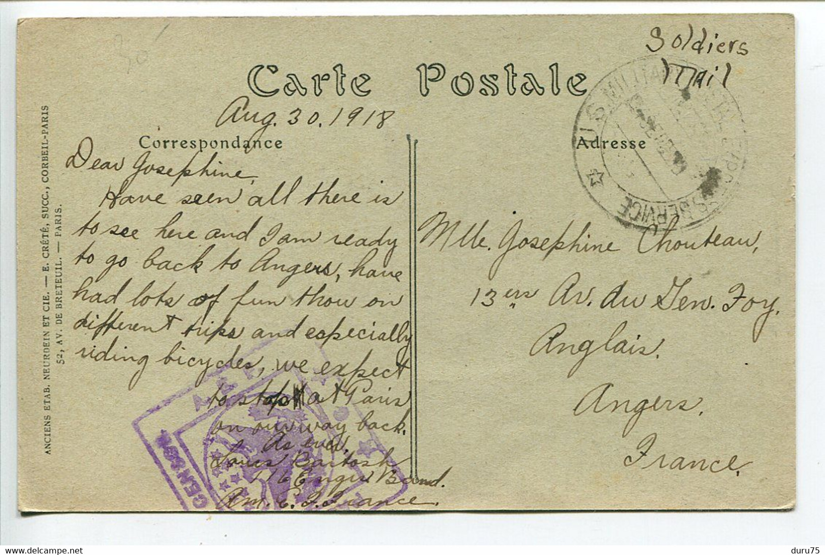 CPA 1918 * Chemin De Fer à Crémaillère Du MONT REVARD Une Tranchée * Train - Cachet Censor A.E.F. Aigle + U.S. Military - Aix Les Bains