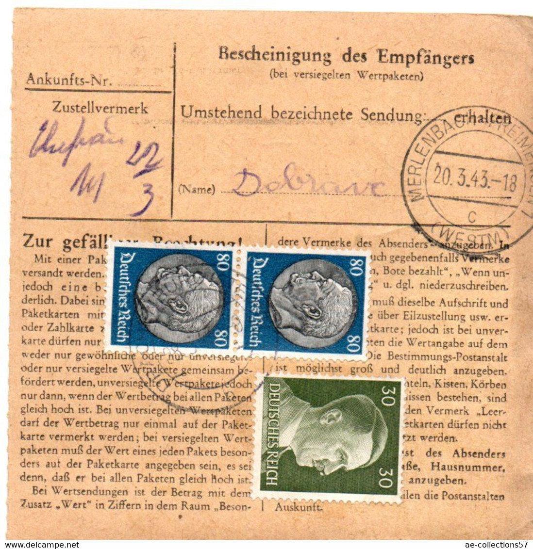 Allemagne  //  Colis Postal  //   De Drachenburg - Briefe U. Dokumente