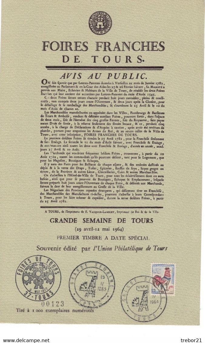 FOIRES FRANCHE DE TOURS 1964 - Lettres & Documents