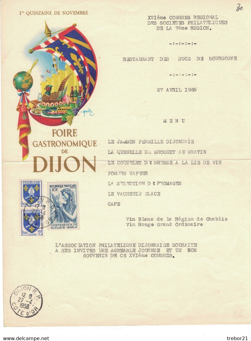 FOIRE GASTRONOMIQUE- DIJON 1958 - Briefe U. Dokumente