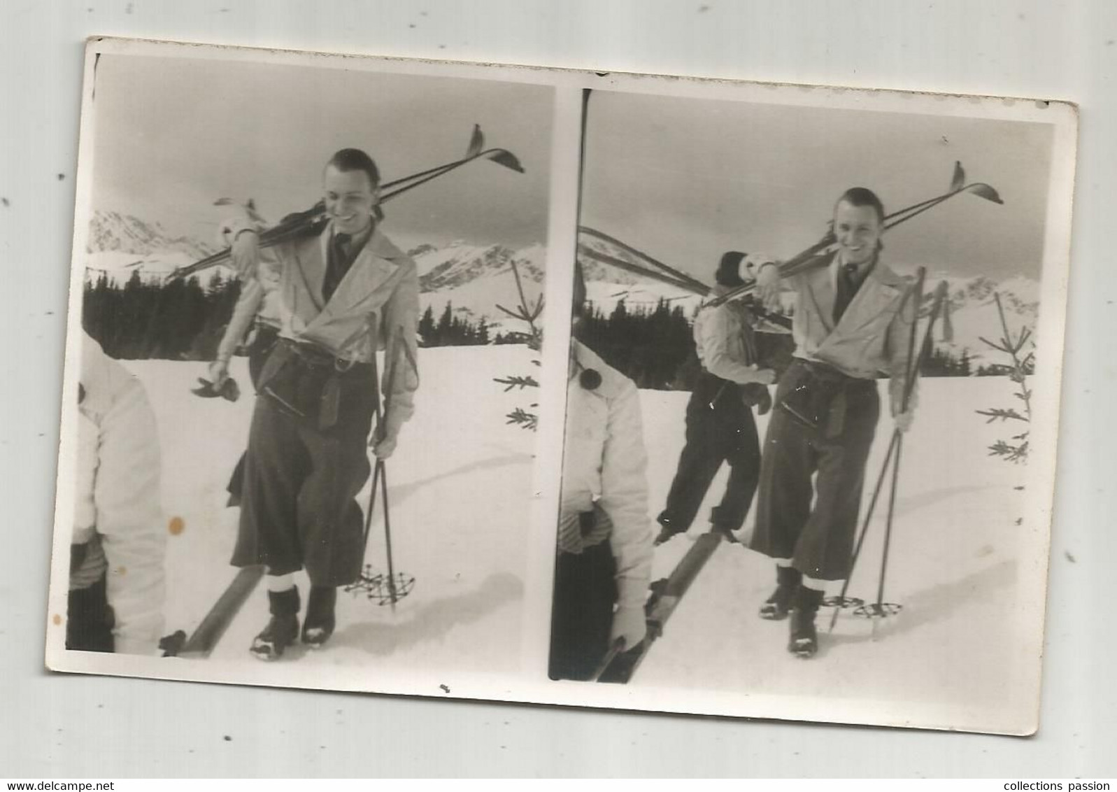 Cp ,carte Photo , Carte Stéréoscopique , Sports D'hiver , Ski, 1937, Vierge - Cartes Stéréoscopiques
