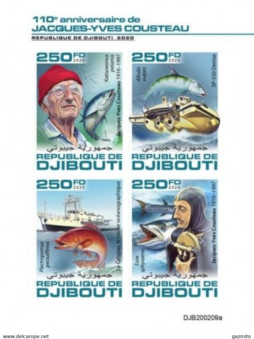 Djibouti 2020, Cousteau, Fishes, 4val In BF IMPERFORATED - Immersione