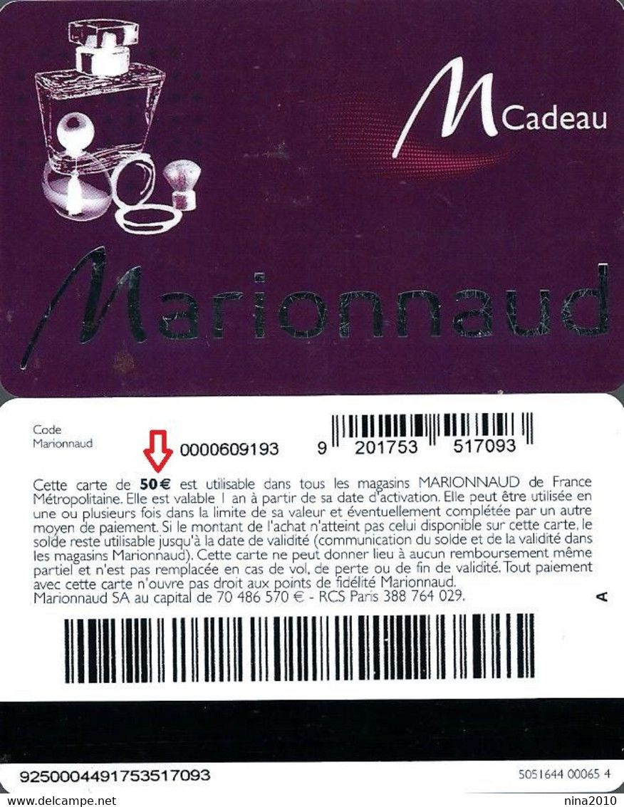 Carte Cadeau -  Marionnaud / 50 € -  Lettre A - Voir Scan - Gift Card - Gift Cards