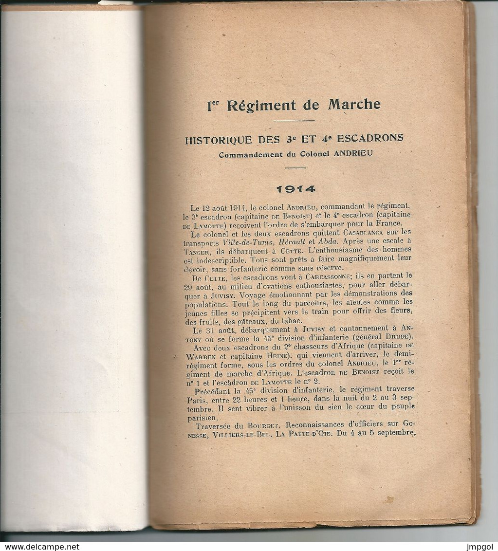 Livret Histoire 1er Régiment De Chasseurs D'Afrique Combats Et Chevauchées En Europe 1914 1919 Imp Charles Lavauzelle - 1914-18