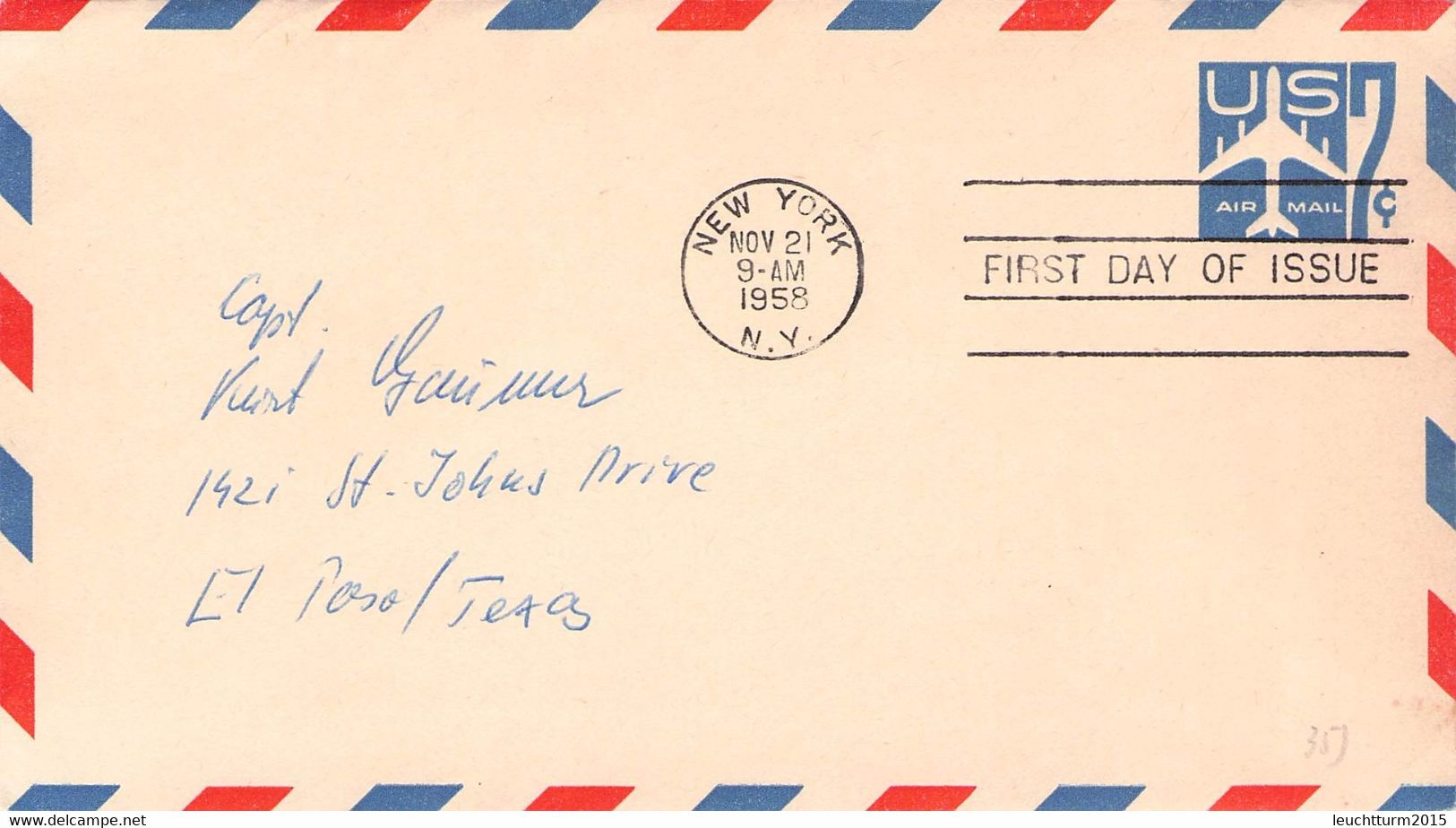 USA - STATIONARY ENVELOPE AIR 7c 1958 Sc #UC23 / AS240 - 1941-60