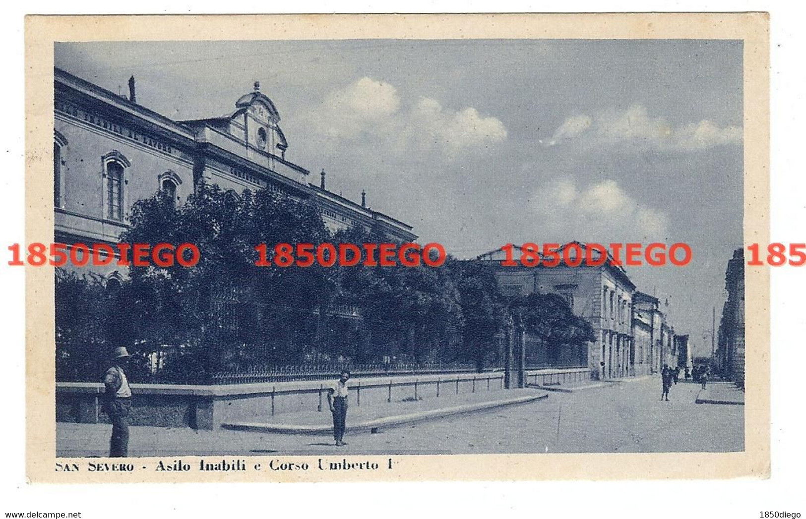 SAN SEVERO -  ASILO INABILI E CORSO UMBERTO I F/PICCOLO VIAGGIATA 1934? ANIMATA - San Severo