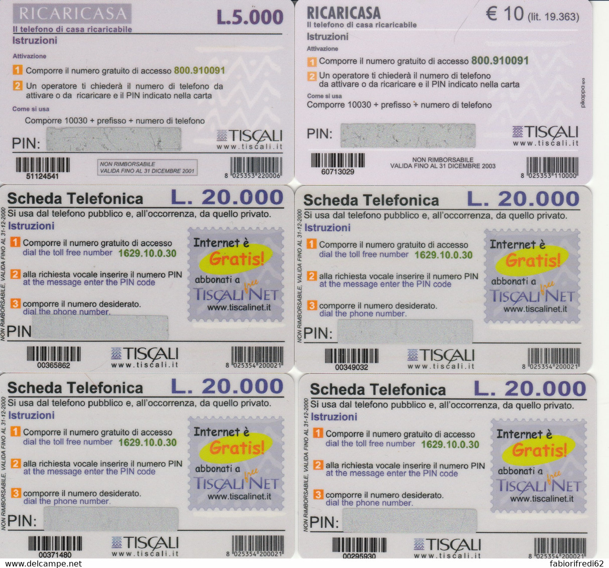 LOT 6 PHONE CARD ITALIA TISCALI (PY2948 - Schede GSM, Prepagate & Ricariche