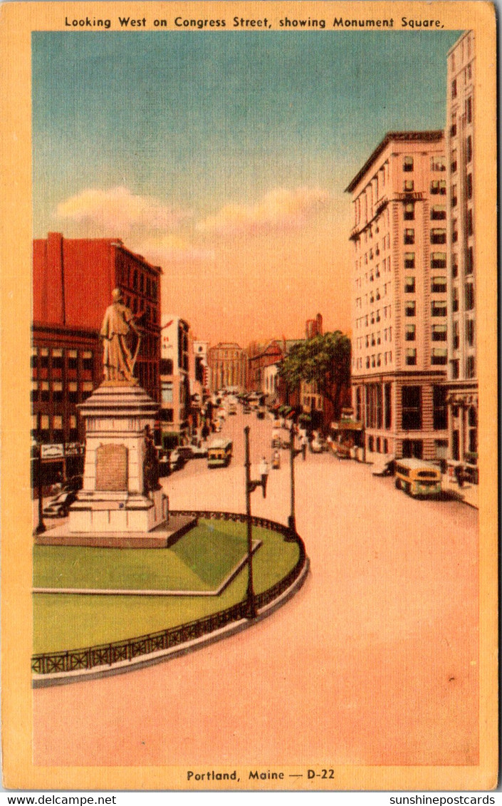 Maine Portland Looking West On Congress Street Showing Monument Square Dexter Press - Portland