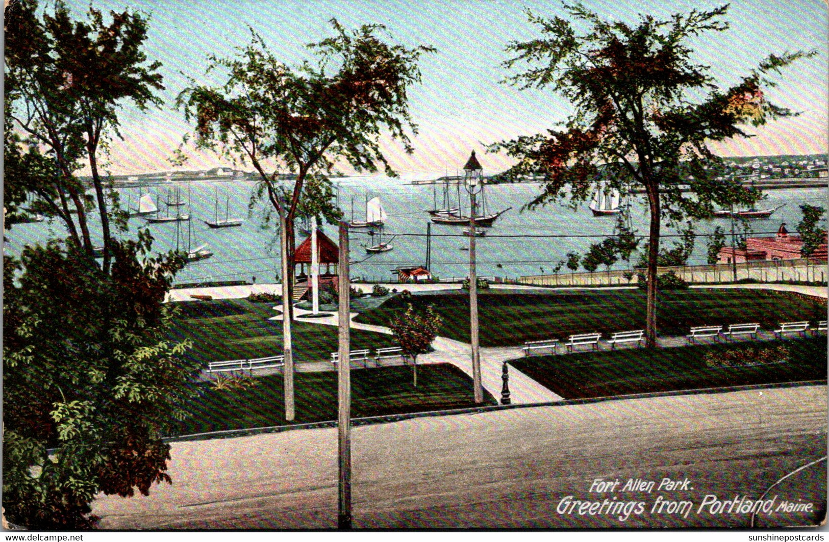 Maine Portland Greetings Showing Fort Allen Park 1908 - Portland