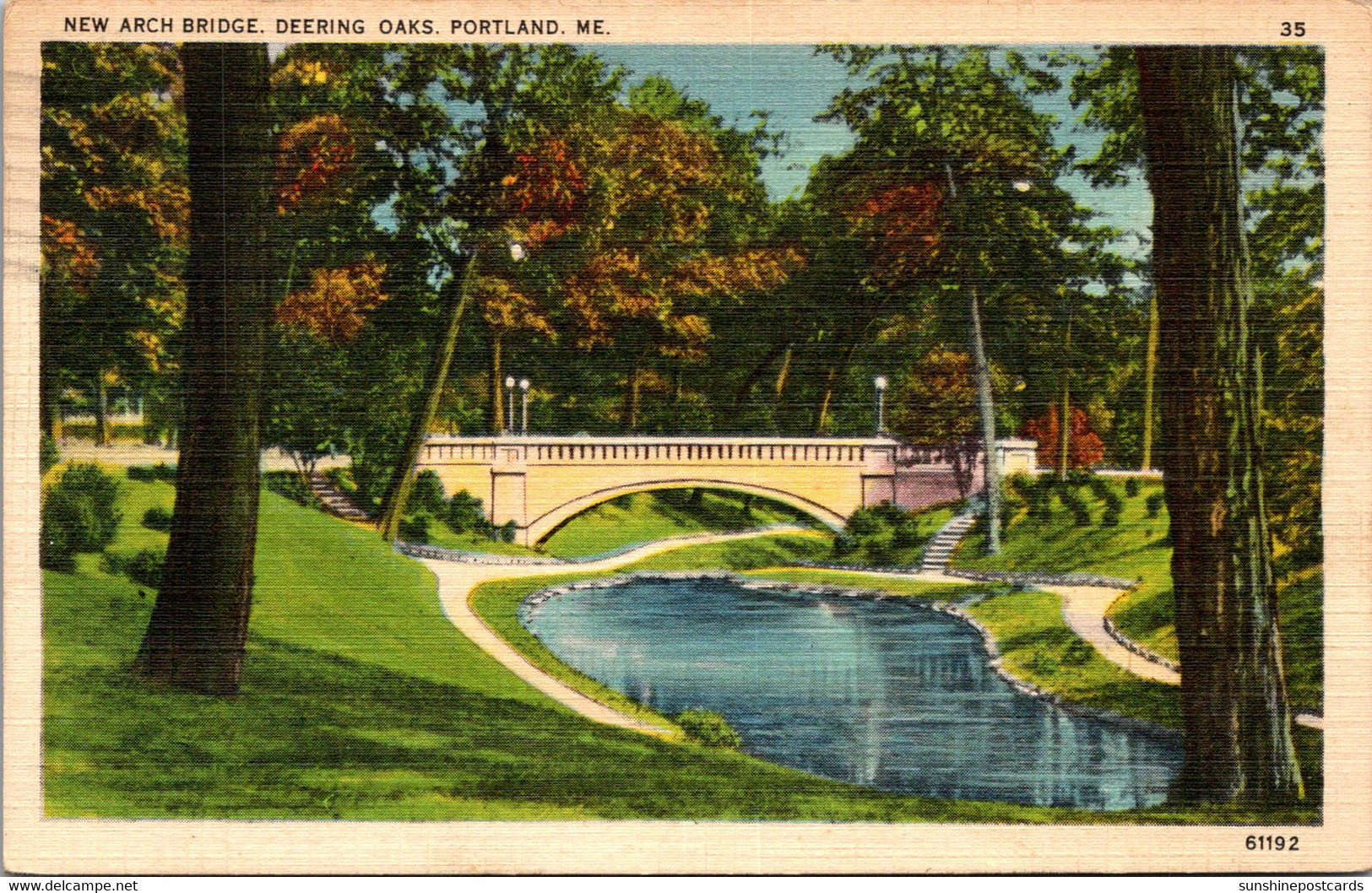 Maine Portland Deering Oaks The Arch Bridge 1938 Curteich - Portland