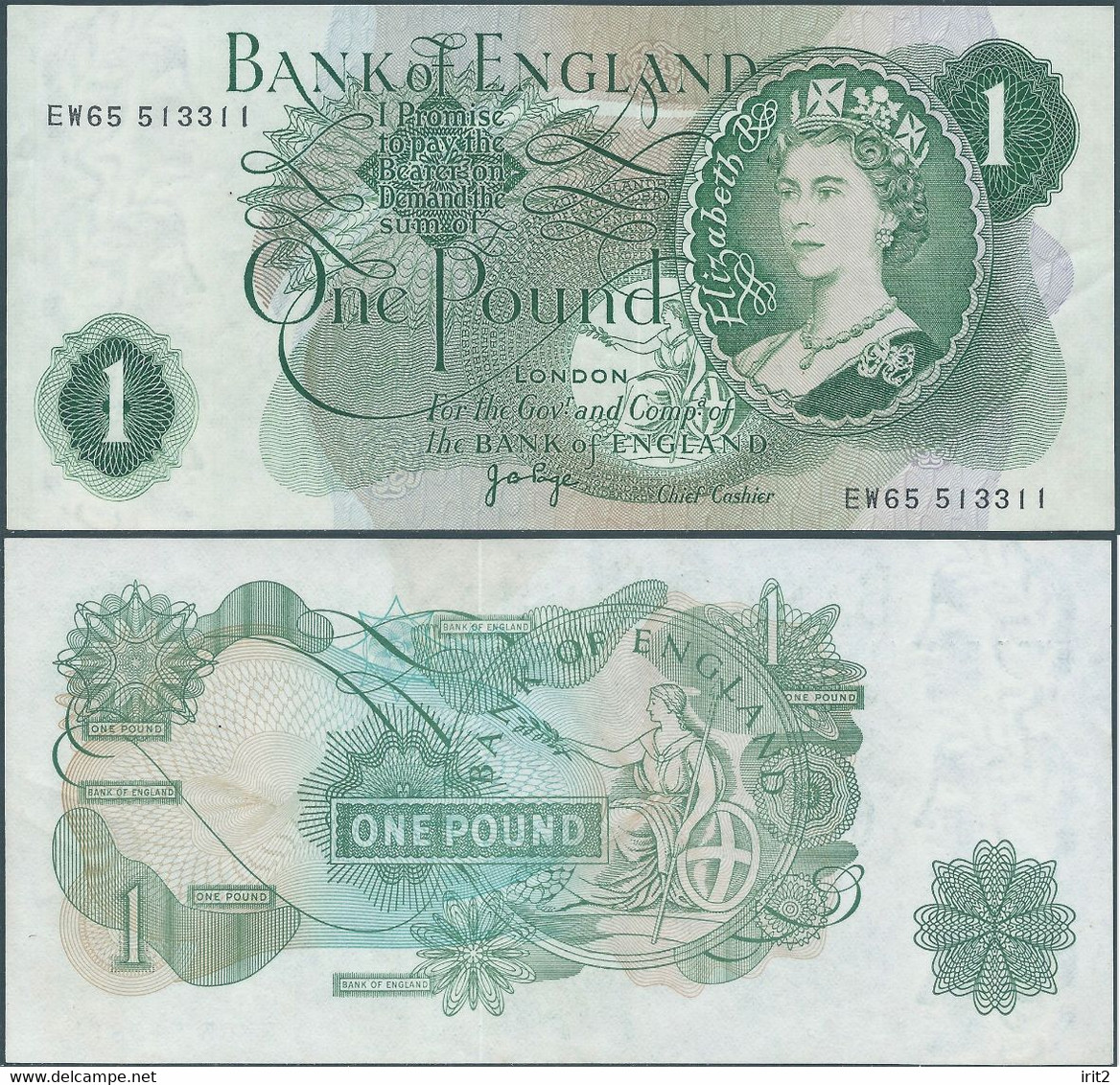 BANKNOTE 1960 -70 United Kingdom - Great Britain -ENGLAND, Elizabeth II ,1 Pound, UNC - 1 Pound