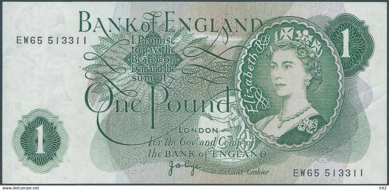 BANKNOTE 1960 -70 United Kingdom - Great Britain -ENGLAND, Elizabeth II ,1 Pound, UNC - 1 Pound