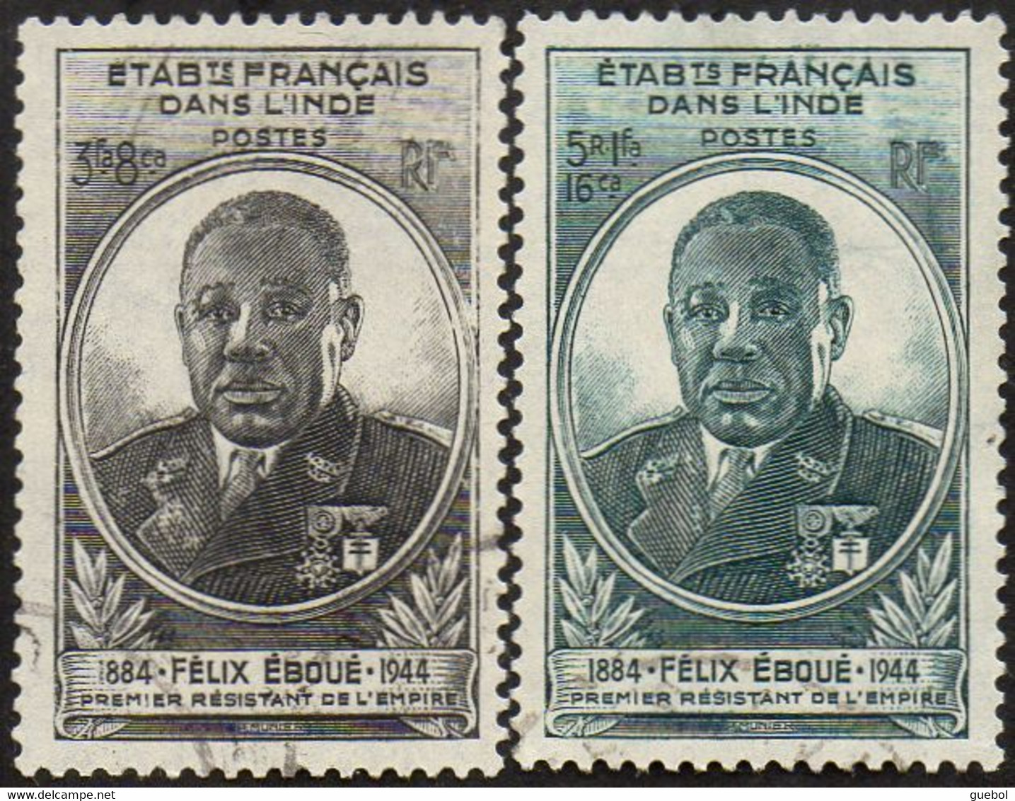 Détail De La Série - Gouverneur - Général Félix Eboué Obl. Inde N° 234 Et 235 - 1945 Gouverneur-Général Félix Éboué