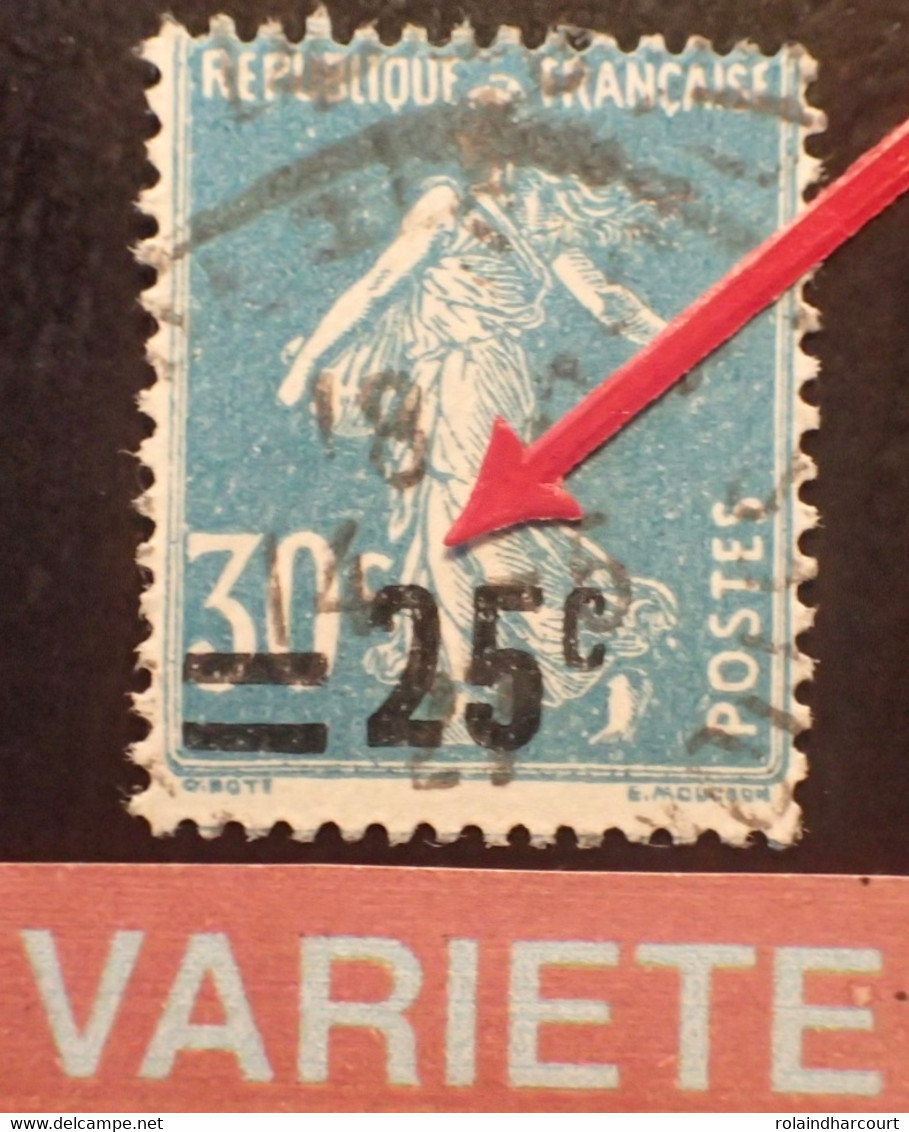 R1118/16 - 1926/1927 - TYPE SEMEUSE CAMEE - N°217 (IIB) ☉ - VARIETE ➤➤➤ Surcharge Déplacée - Used Stamps