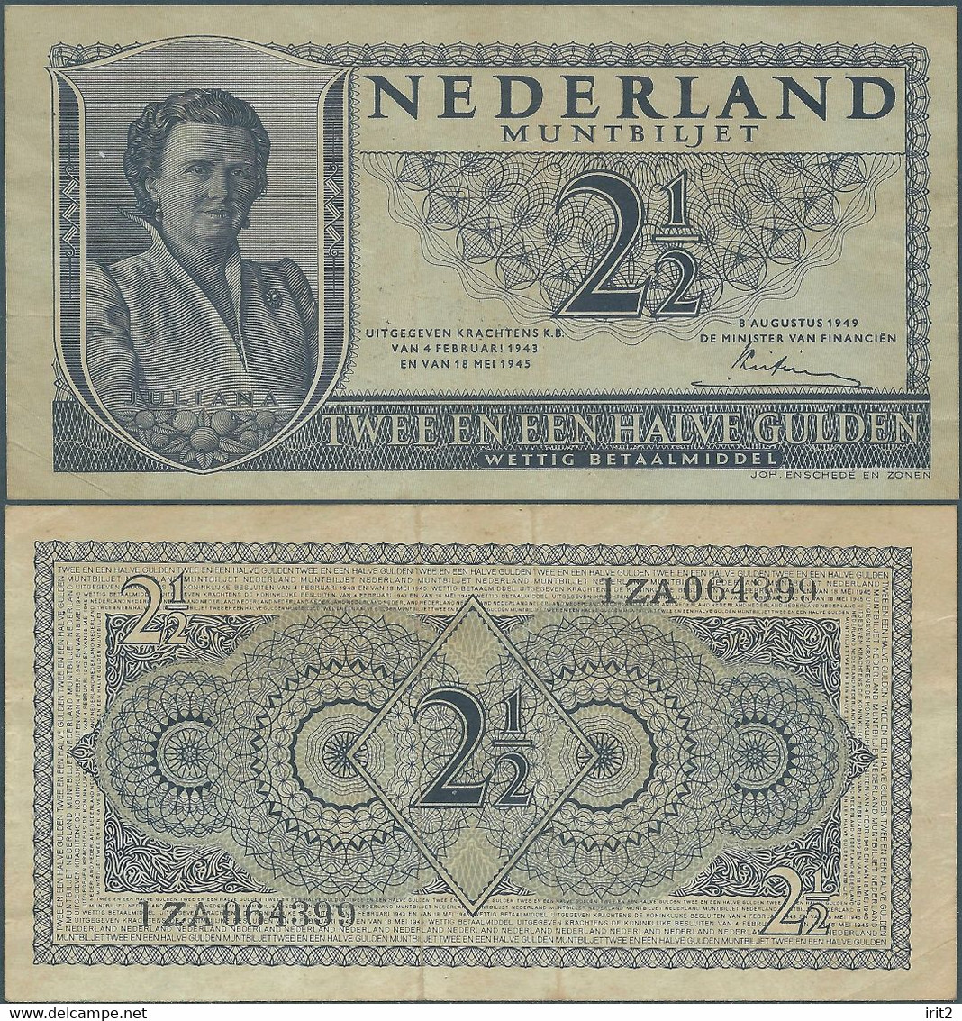 BANKNOTE 1945 Netherlands - Nederland - Olanda, 2,1/2 GULDEN,in Good Conservation! - Altri & Non Classificati