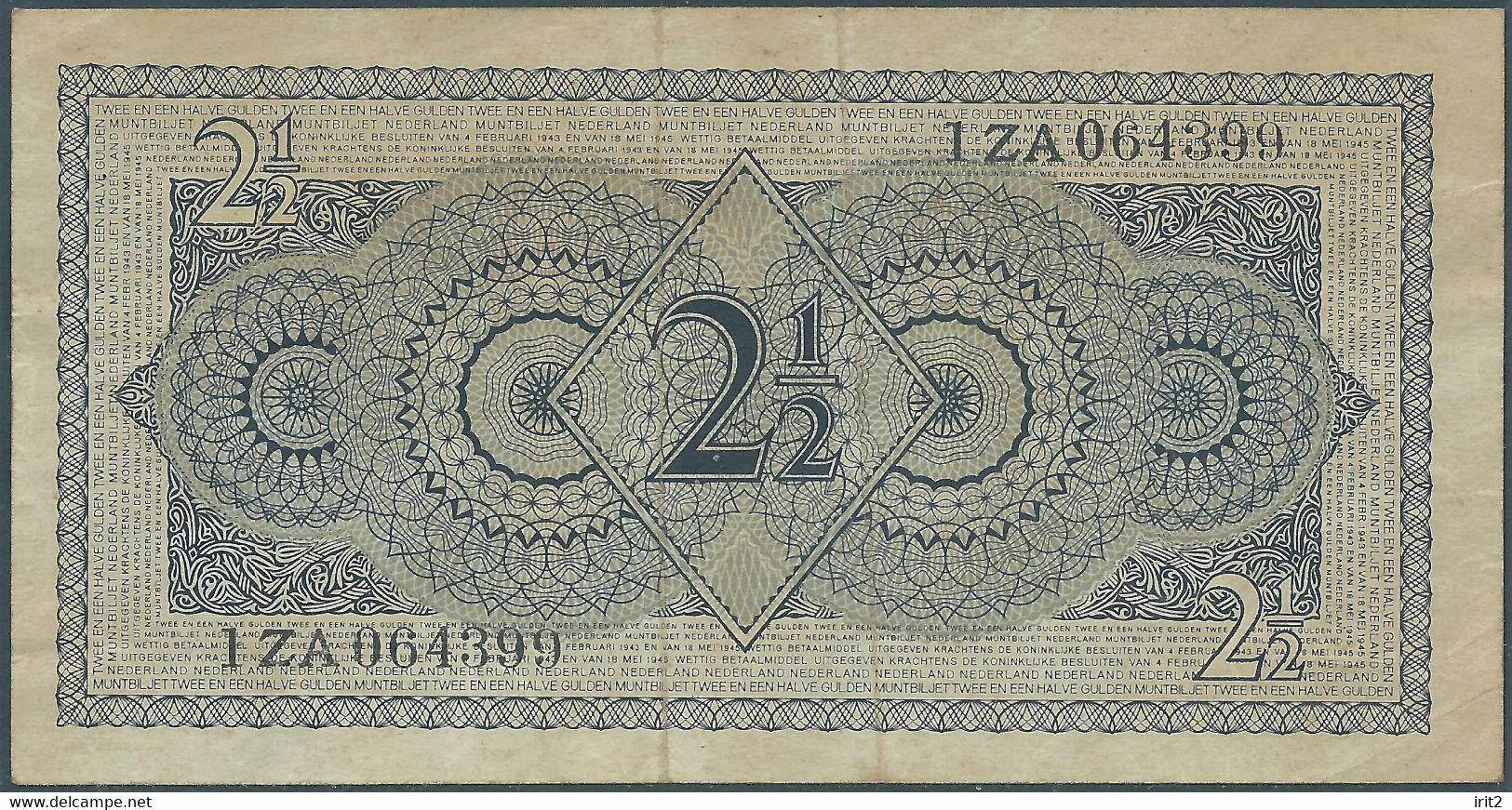 BANKNOTE 1945 Netherlands - Nederland - Olanda, 2,1/2 GULDEN,in Good Conservation! - Autres & Non Classés