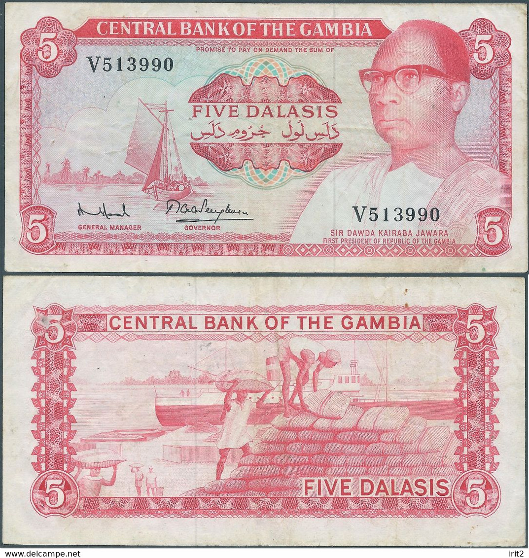 BANKNOTE 1972 GAMBIA , CENTRAL BANK OF THE GAMBIA , FIVE DALASIS, 5 Dalasis,Used - Gambie