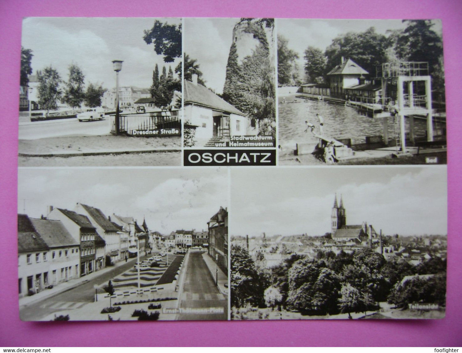Germany DDR: OSCHATZ Dresdner Straße, Bad, Ernst-Thälmann-Platz, Teilansicht, Stadtwachturm - Posted 1968 - Oschatz
