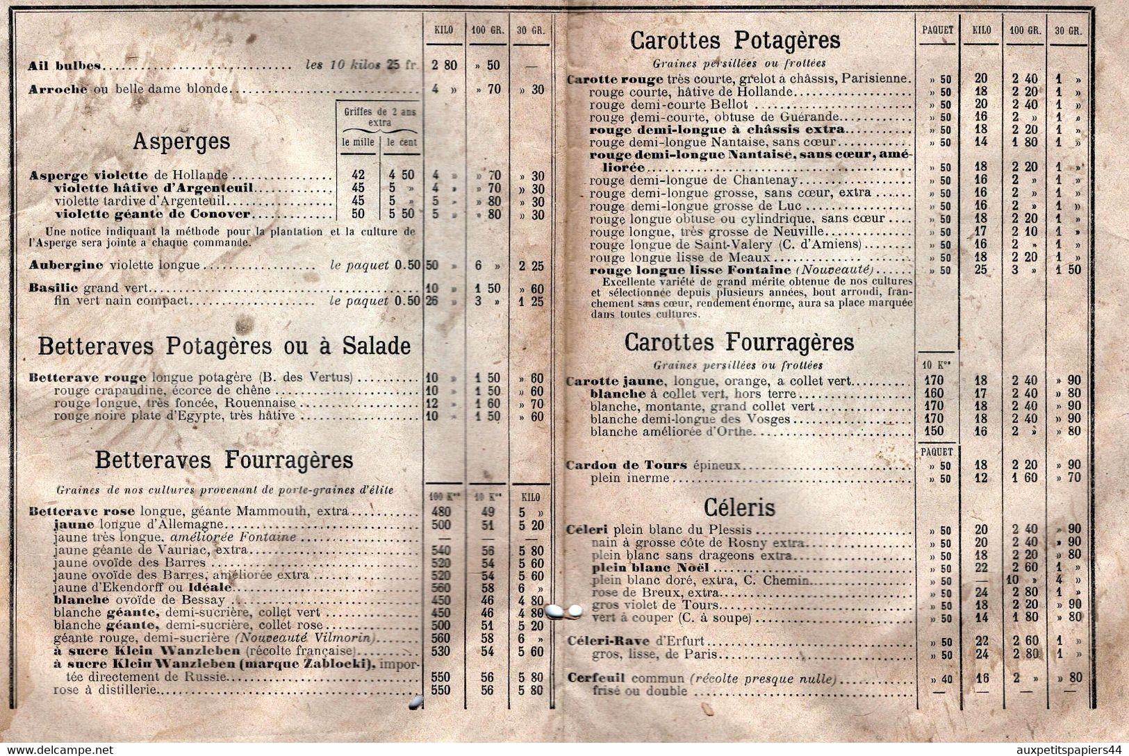 Catalogue Général de Graines de Semences pour Cultivateurs & Maraichers par FONTAINE FRERE Bourg-Achard 27310 en1918